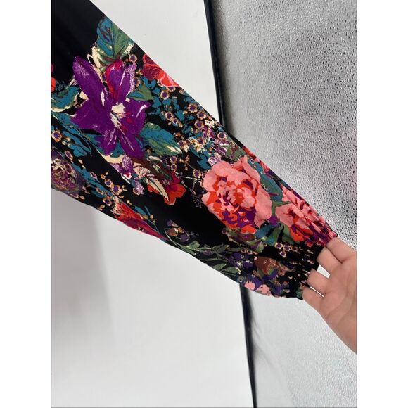 Andree by Unit Dark Romantic Floral Peasant Blouse Size1X Plus Long Sleeve Flowy - Picture 8 of 11
